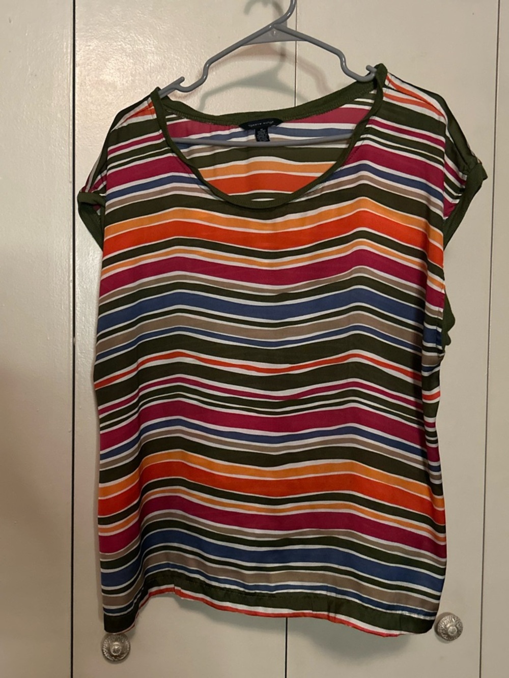 Tommy Hilfiger Multicolor Striped Short-Sleeve Top with Olive Trim